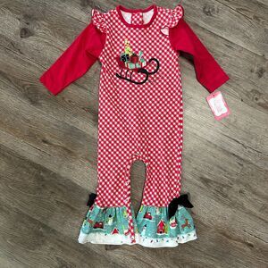NWT Ricrac & Ruffles Long Sleeve Christmas Romper Girls 18 Months Red Plaid